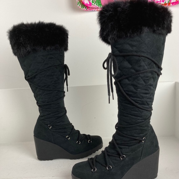 BAKERS Quilted Tall Lace Up Wedge Boots Sz 10 - Picture 8 of 14